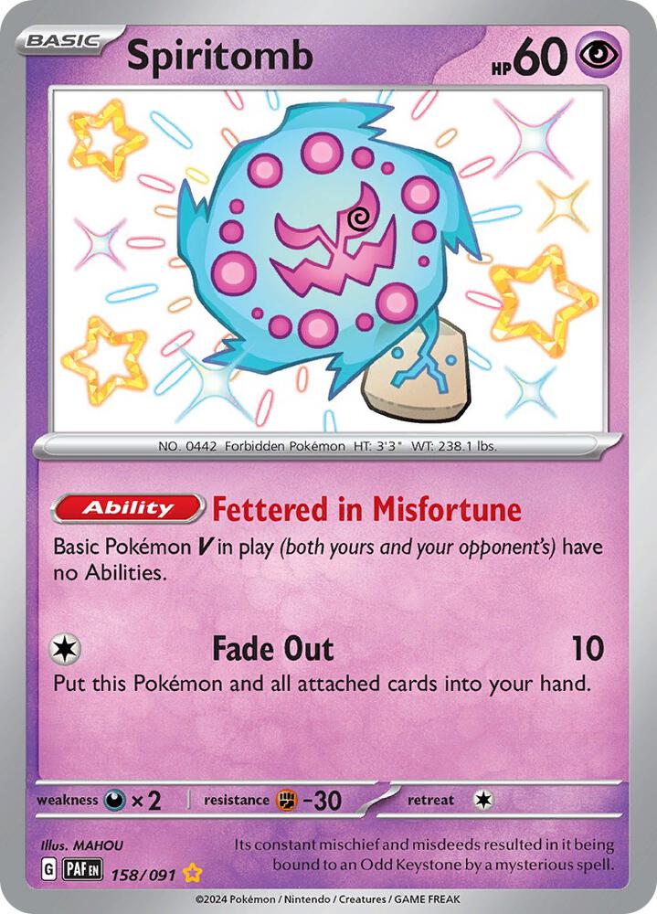Spiritomb 158/091 Shiny Rare Paldean Fates Pokémon card