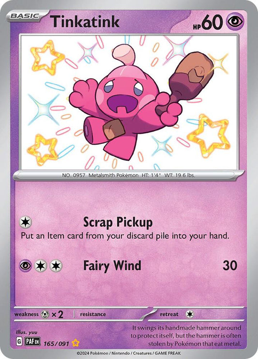 Tinkatink 165/091 Shiny Rare Paldean Fates Pokémon card