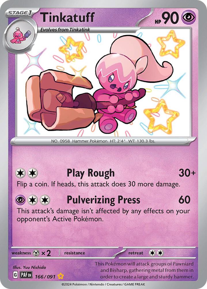 Tinkatuff 166/091 Shiny Rare Paldean Fates Pokémon card
