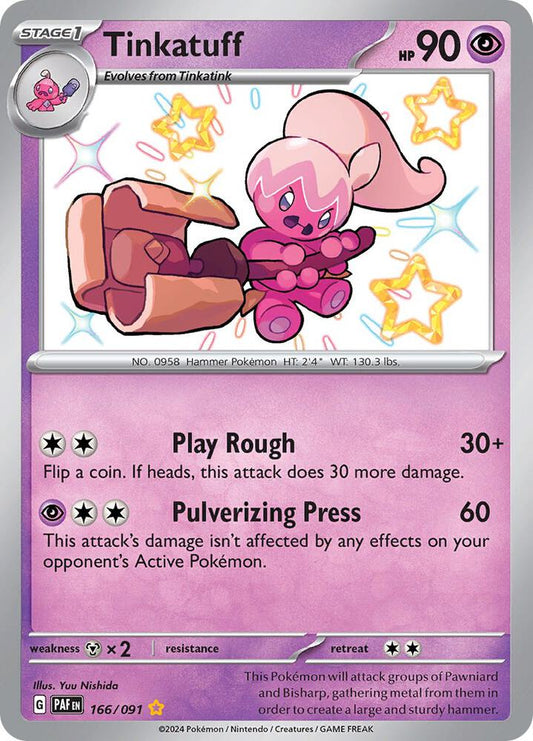 Tinkatuff 166/091 Shiny Rare Paldean Fates Pokémon card