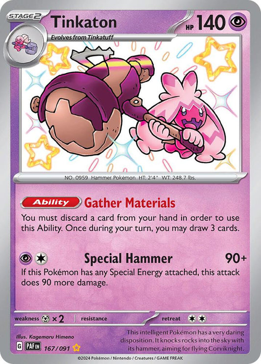 Tinkaton 167/091 Shiny Rare Paldean Fates Pokémon card