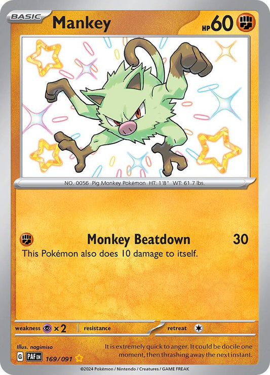 Mankey - 169/091 169/091 Shiny Rare Paldean Fates Pokémon card