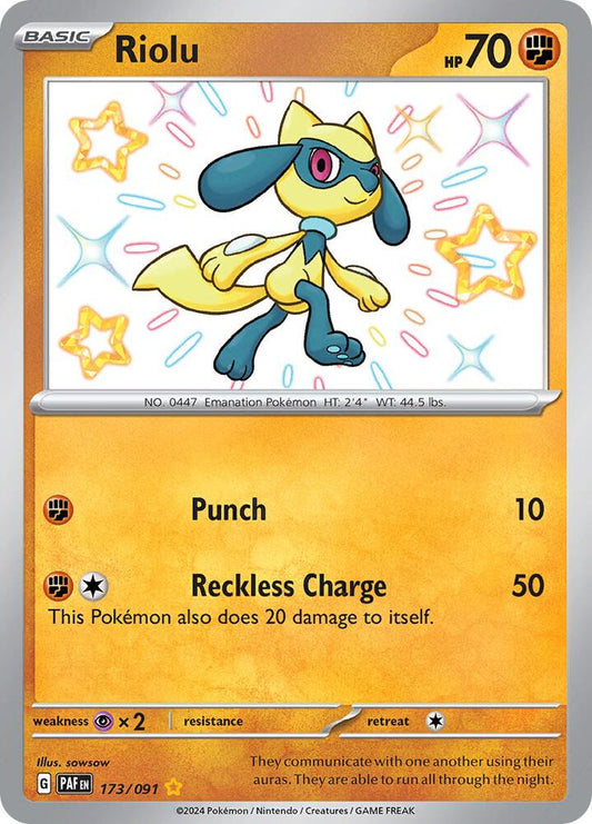 Riolu 173/091 Shiny Rare Paldean Fates Pokémon card