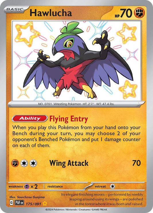 Hawlucha 175/091 Shiny Rare Paldean Fates Pokémon card