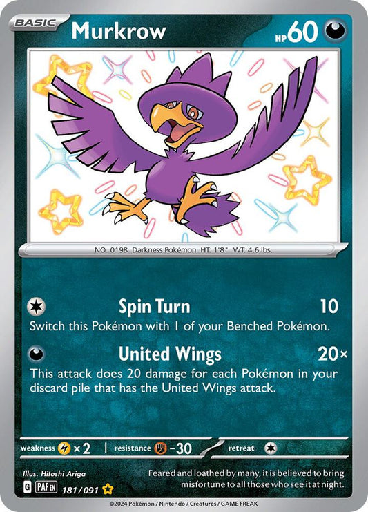 Murkrow 181/091 Shiny Rare Paldean Fates Pokémon card
