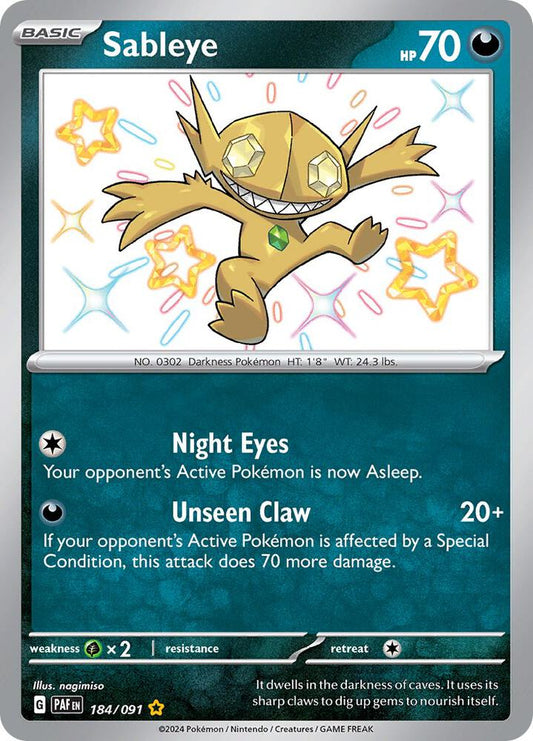 Sableye 184/091 Shiny Rare Paldean Fates Pokémon card
