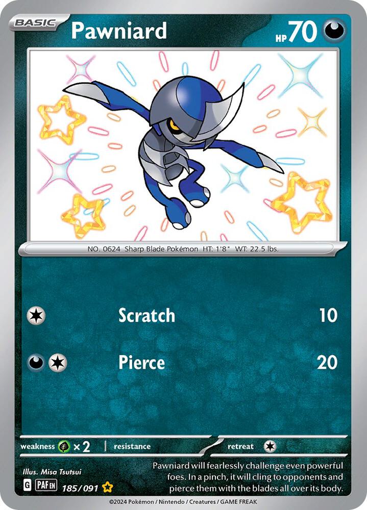 Pawniard 185/091 Shiny Rare Paldean Fates Pokémon card