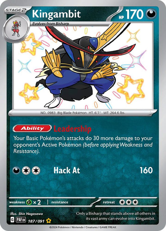 Kingambit 187/091 Shiny Rare Paldean Fates Pokémon card