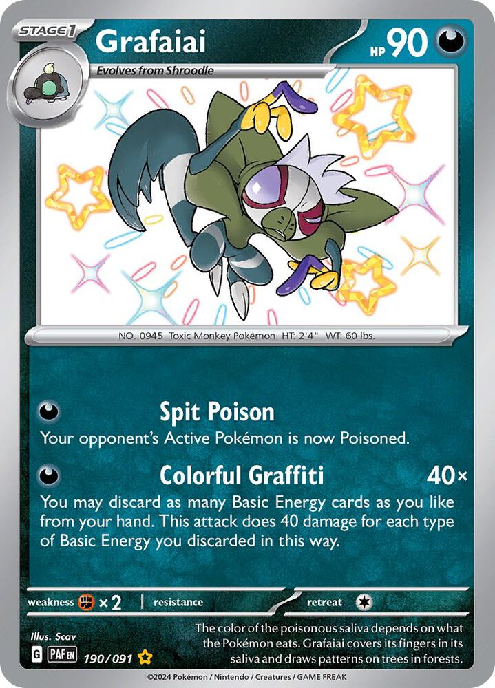 Grafaiai 190/091 Shiny Rare Paldean Fates Pokémon card