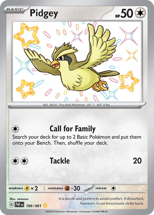 Pidgey 196/091 Shiny Rare Paldean Fates Pokémon card
