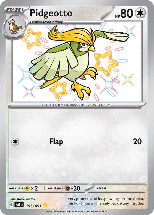 Pidgeotto 197/091 Shiny Rare Paldean Fates Pokémon card