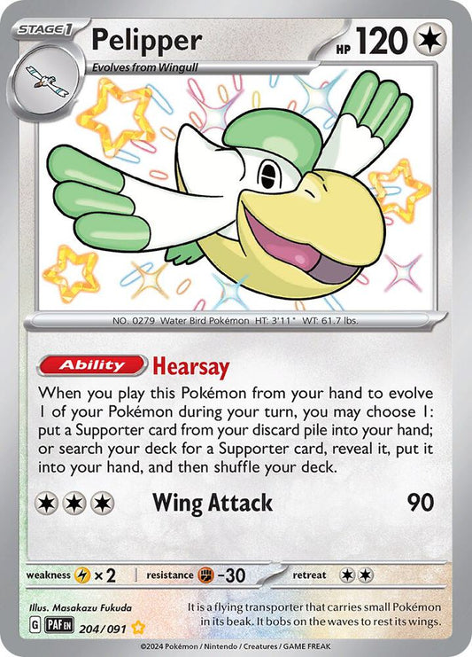 Pelipper 204/091 Shiny Rare Paldean Fates Pokémon card