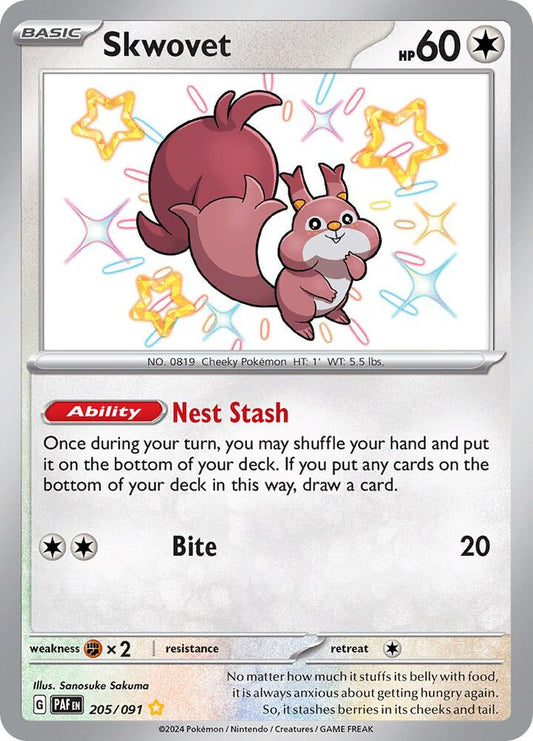 Skwovet 205/091 Shiny Rare Paldean Fates Pokémon card