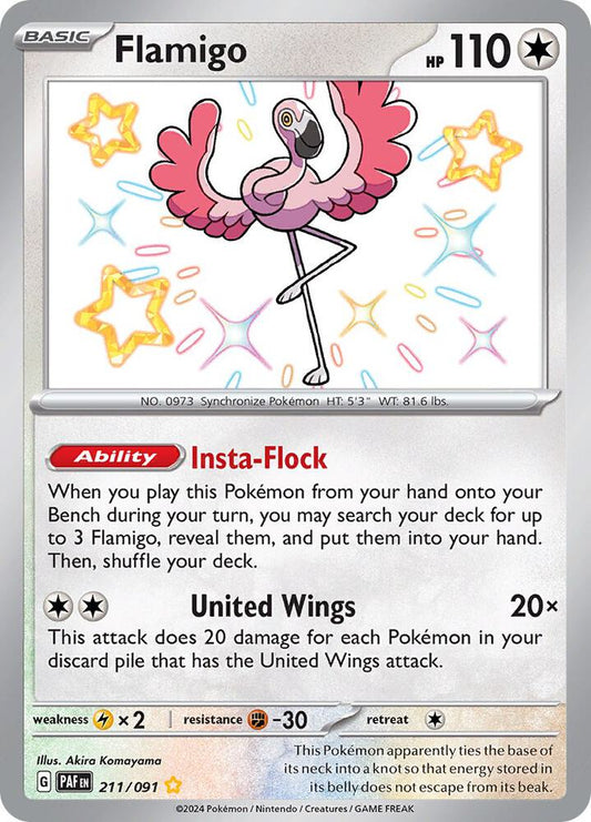 Flamigo 211/091 Shiny Rare Paldean Fates Pokémon card