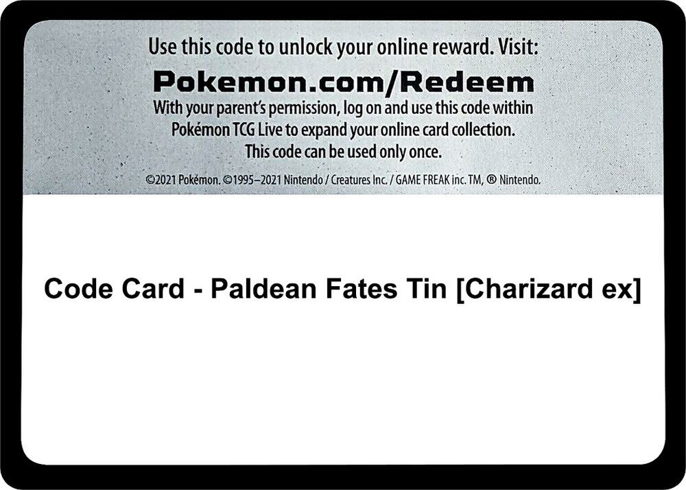 Code Card - Paldean Fates Tin [Charizard ex] - Code Card SV: Paldean Fates