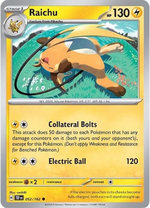 Raichu 052/162 Common Temporal Forces Pokémon card