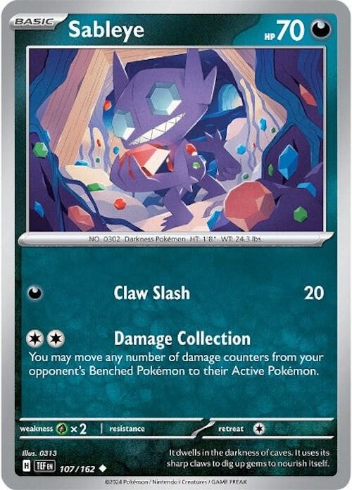 Sableye 107/162 Uncommon Temporal Forces Pokémon card