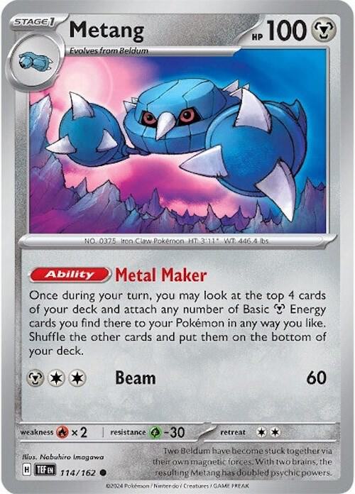 Metang 114/162 Common Temporal Forces Pokémon card