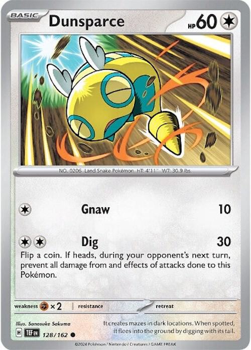 Dunsparce 128/162 Common Temporal Forces Pokémon card