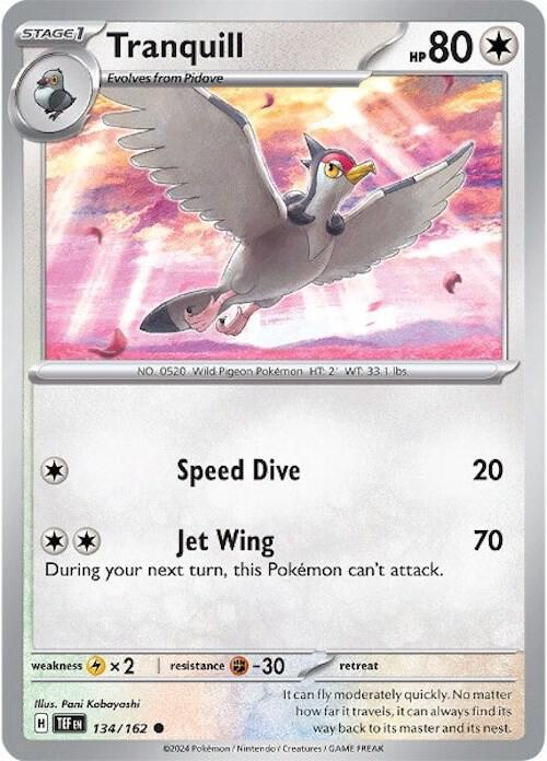 Tranquill 134/162 Common Temporal Forces Pokémon card