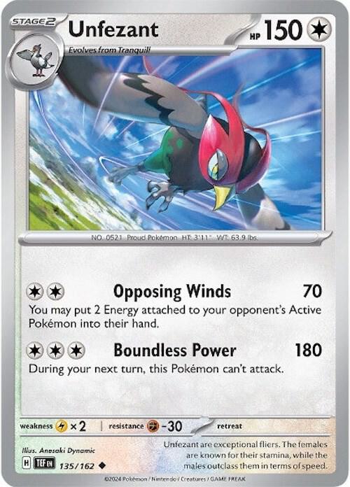 Unfezant 135/162 Uncommon Temporal Forces Pokémon card