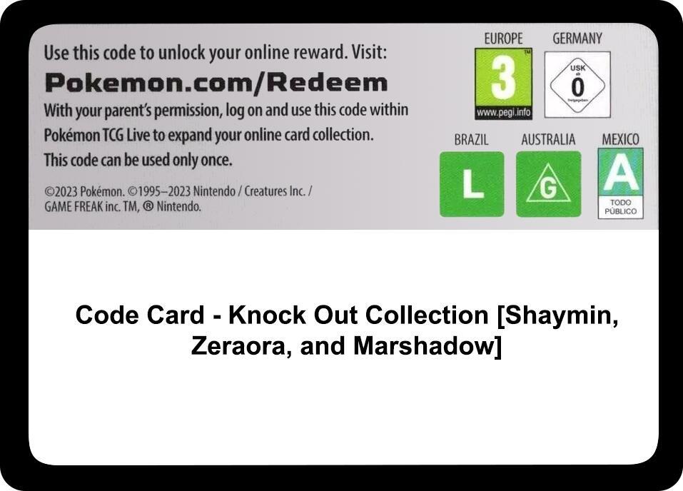 Code Card - Knock Out Collection [Shaymin, Zeraora, and Marshadow] - Code Card Miscellaneous Cards & Products