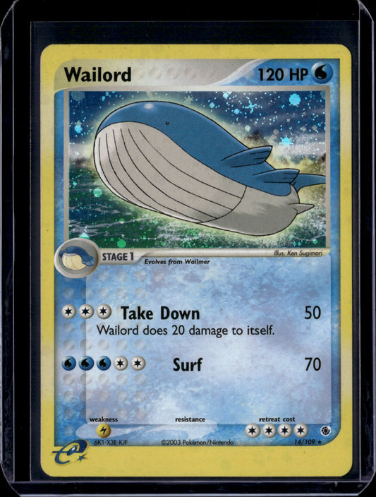 Wailord Ruby and Sapphire #14/109 Holofoil Pokémon Card (front)