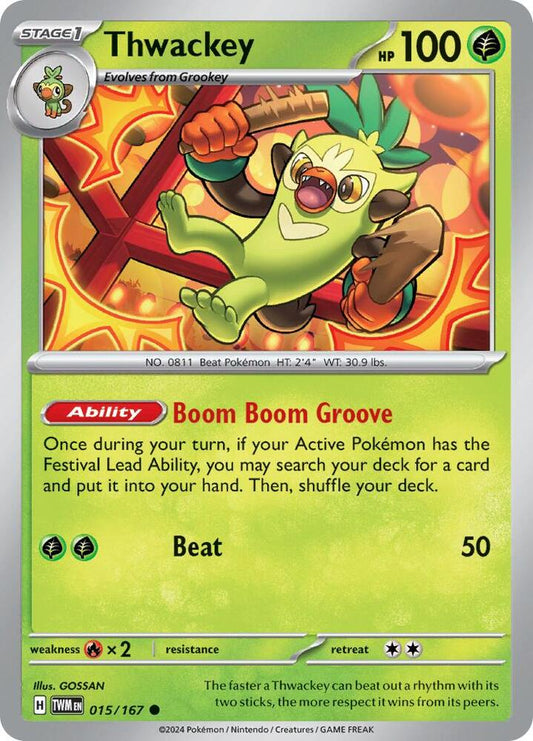 Thwackey 015/167 Common Twilight Masquerade Pokémon card