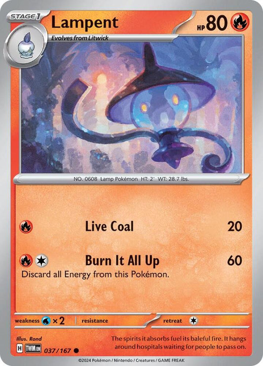Lampent 037/167 Common Twilight Masquerade Pokémon card