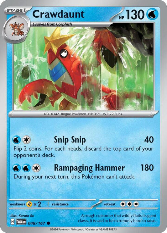 Crawdaunt 048/167 Common Twilight Masquerade Pokémon card