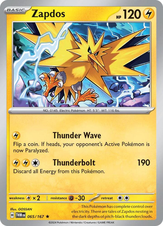 Zapdos 065/167 Rare Twilight Masquerade Pokémon card