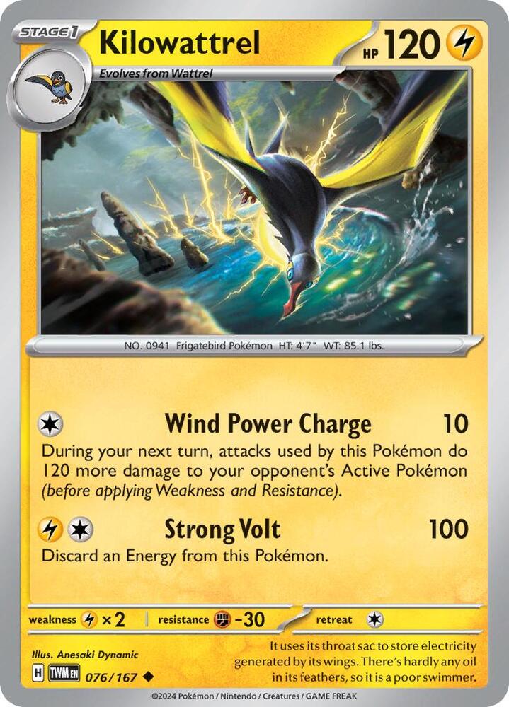 Kilowattrel 076/167 Uncommon Twilight Masquerade Pokémon card