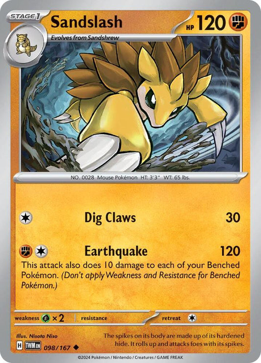 Sandslash 098/167 Uncommon Twilight Masquerade Pokémon card