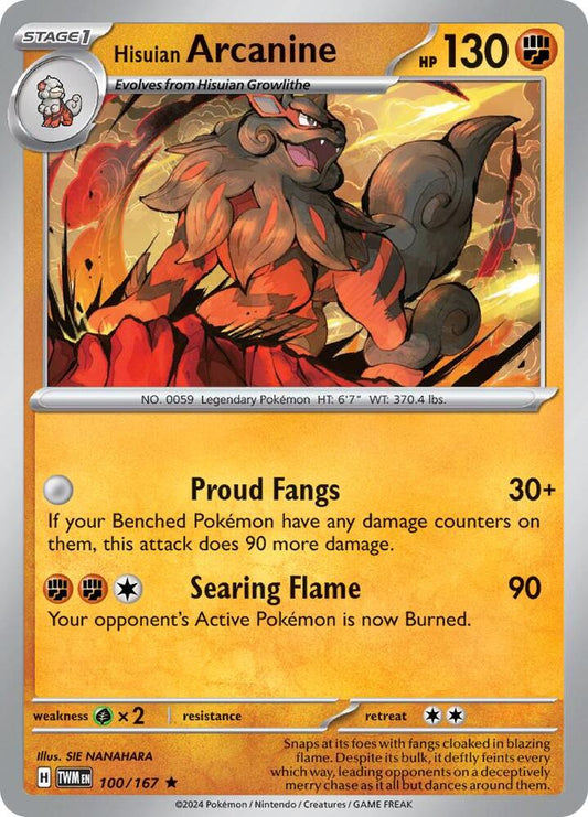 Hisuian Arcanine 100/167 Rare Twilight Masquerade Pokémon card