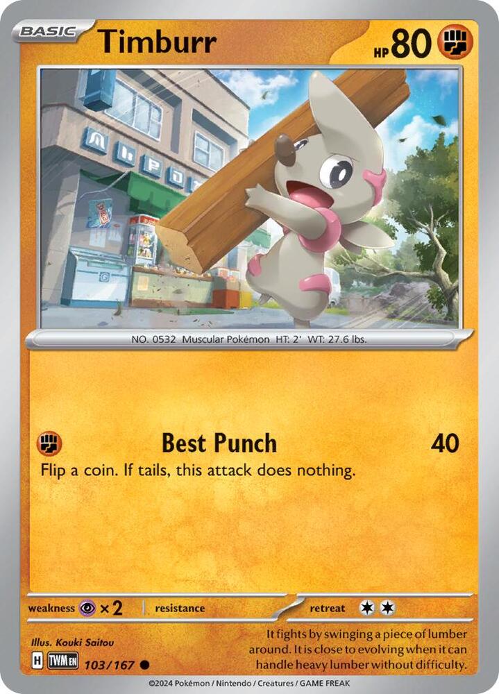 Timburr - 103/167 103/167 Common Twilight Masquerade Pokémon card