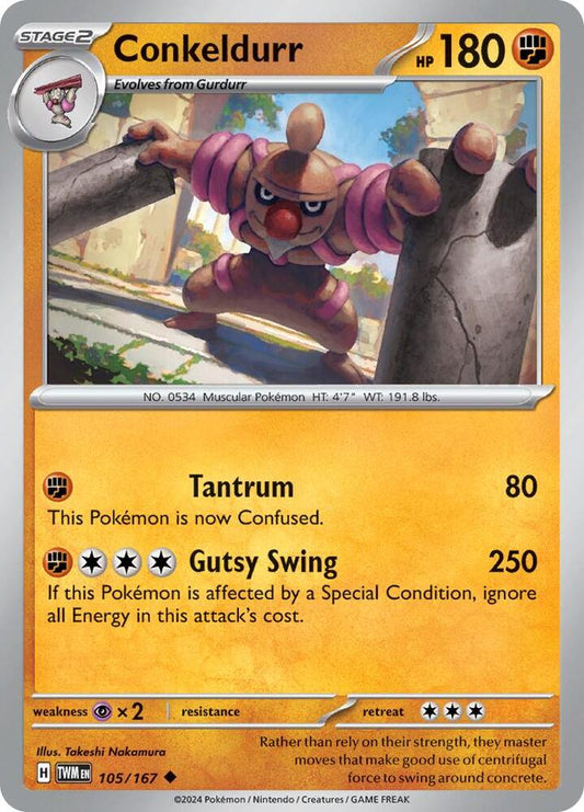 Conkeldurr 105/167 Uncommon Twilight Masquerade Pokémon card