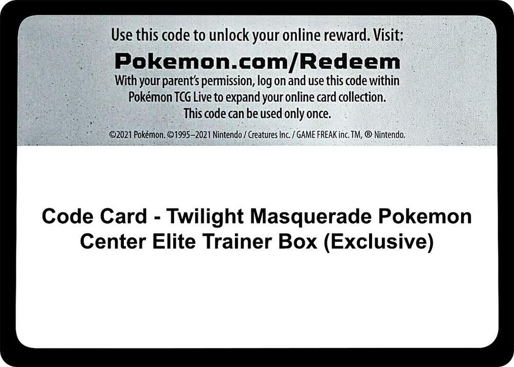 Code Card - Twilight Masquerade Pokemon Center Elite Trainer Box (Exclusive) - Code Card SV06: Twilight Masquerade