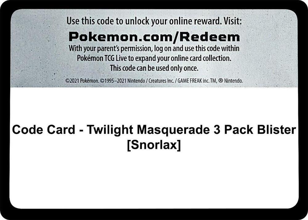 Code Card - Twilight Masquerade 3 Pack Blister [Snorlax] - Code Card SV06: Twilight Masquerade
