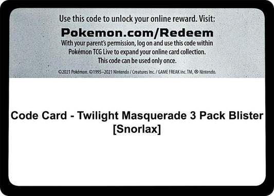 Code Card - Twilight Masquerade 3 Pack Blister [Snorlax] - Code Card SV06: Twilight Masquerade