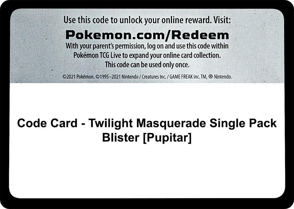 Code Card - Twilight Masquerade Single Pack Blister [Pupitar] Code Card Pokémon card