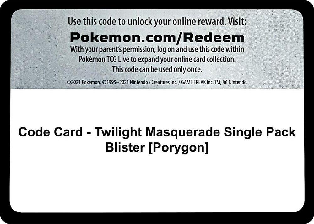Code Card - Twilight Masquerade Single Pack Blister [Porygon] - Code Card SV06: Twilight Masquerade