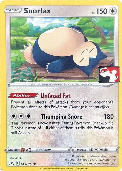 Snorlax - 143/196 Rare Prize Pack Series Cards