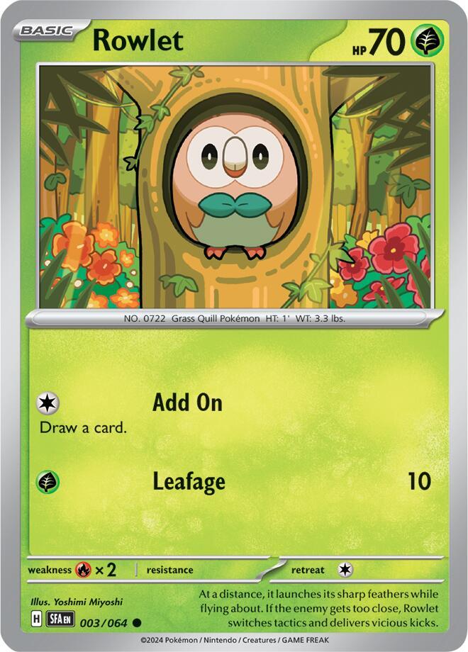 Rowlet 003/064 Common Shrouded Fable Pokémon card