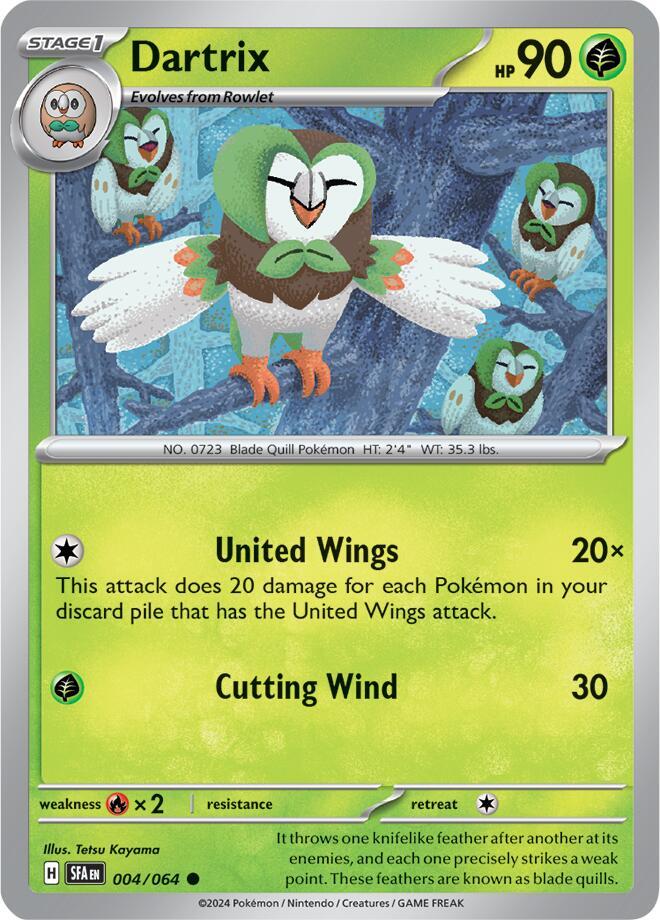 Dartrix 004/064 Common Shrouded Fable Pokémon card