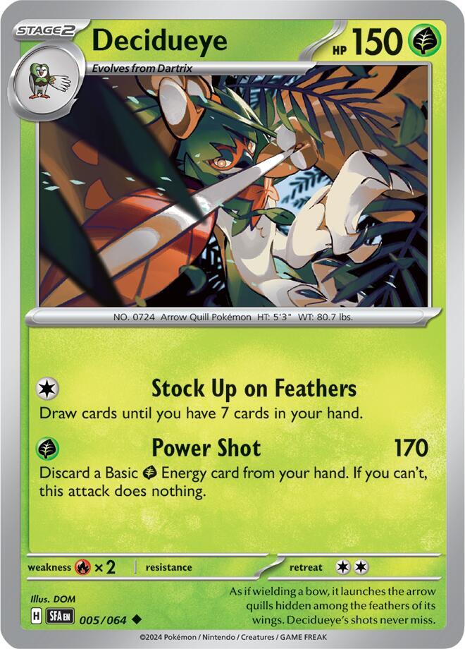 Decidueye 005/064 Uncommon Shrouded Fable Pokémon card