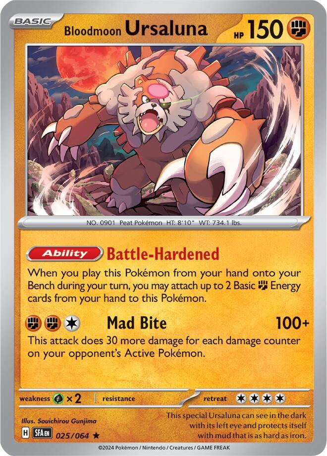 Bloodmoon Ursaluna 025/064 Rare Shrouded Fable Pokémon card