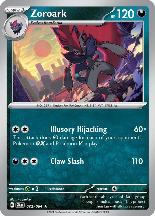 Zoroark 032/064 Rare Shrouded Fable Pokémon card