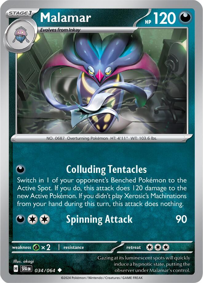 Malamar 034/064 Uncommon Shrouded Fable Pokémon card