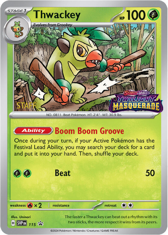 Thwackey - 115 (Prerelease) [Staff] - 115 Promo SV: Scarlet & Violet Promo Cards