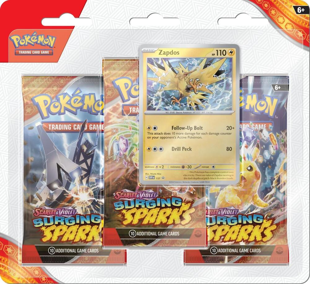 Surging Sparks 3 Pack Blisters [Zapdos] Pokémon card